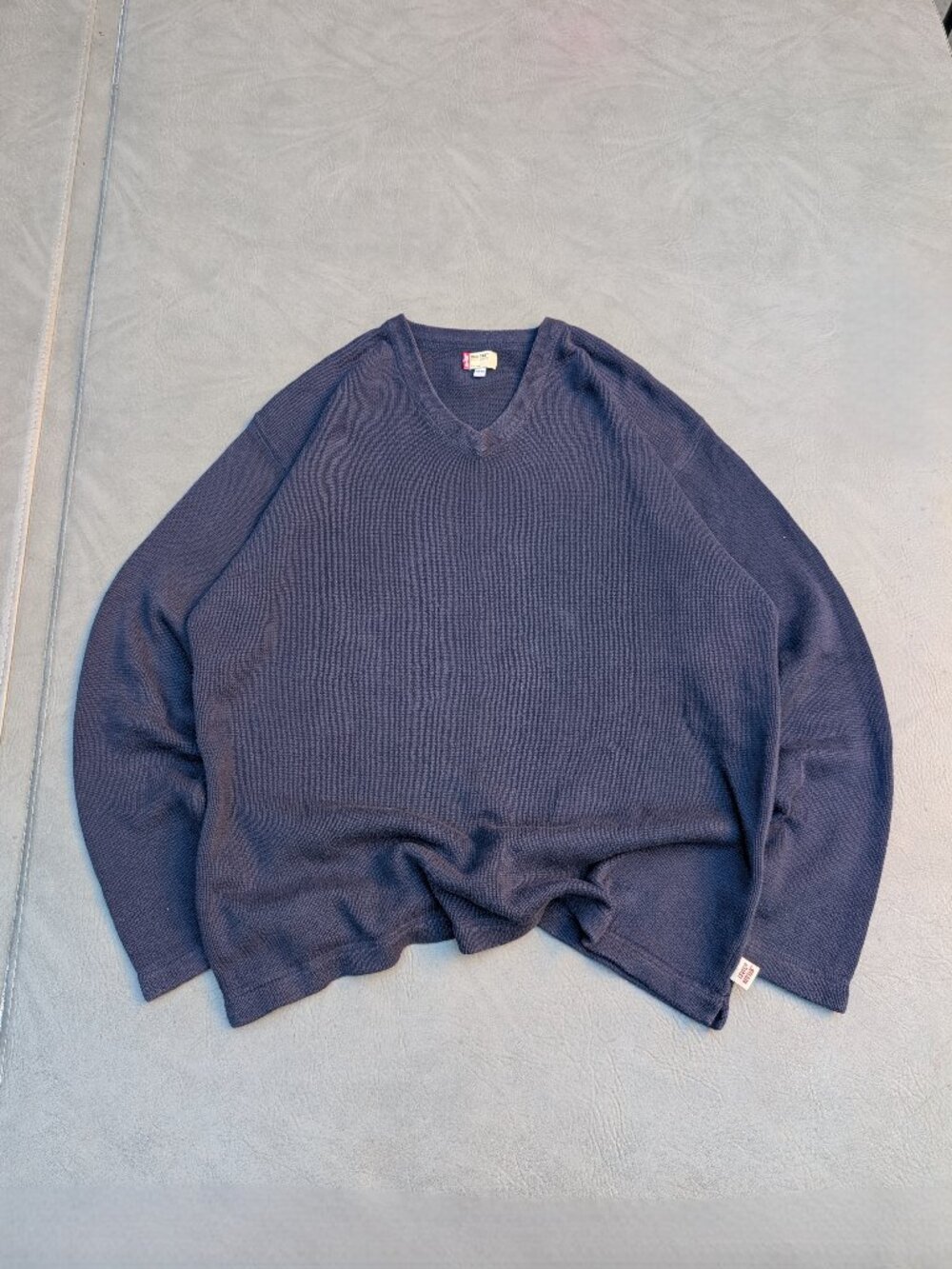 Levi's Red Tab Knit Sweater Mens M Navy Blue V-Neck Y2K Cotton Minimalist